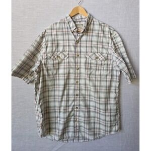 Deluth Trading Co Shirt Mens Large Tall Plaid Gray Button Up Short Sleeves